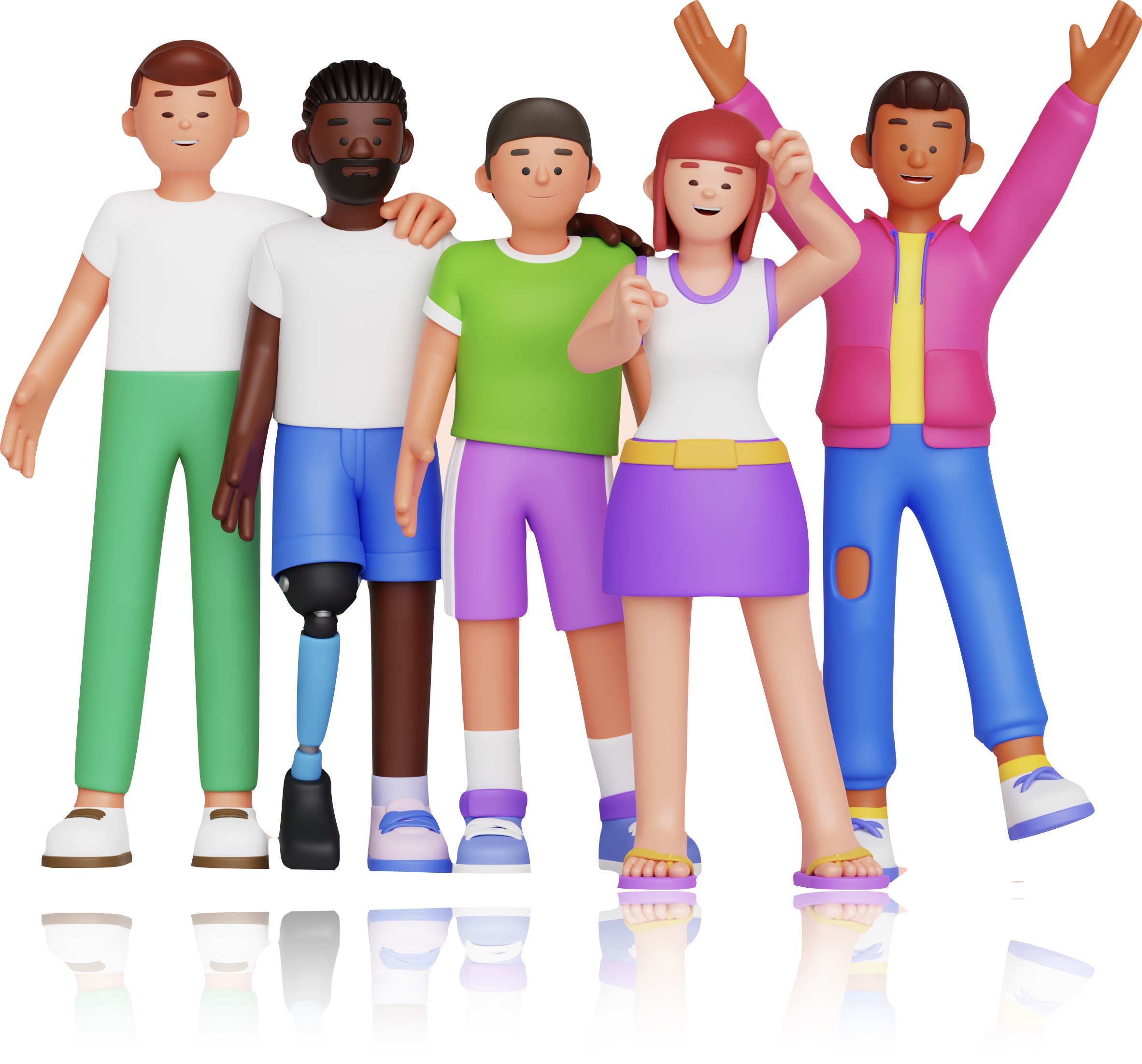 Diverse group of five characters representing inclusivity and different types of attendees